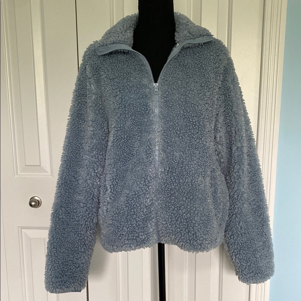 Reef Life Large Cozy Light Blue Teddy Sherpa Zip Up Jacket With Pockets